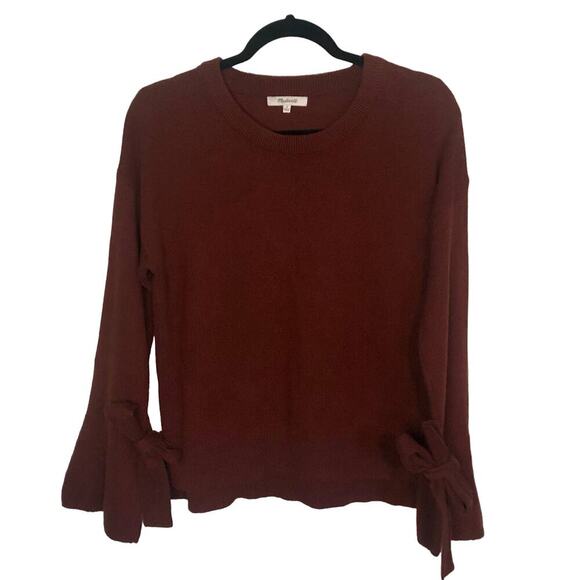 Madewell Sweater Rusty Red Color Bell Sleeve w/ Bow Detail Cotton Blend - Small - Picture 1 of 7